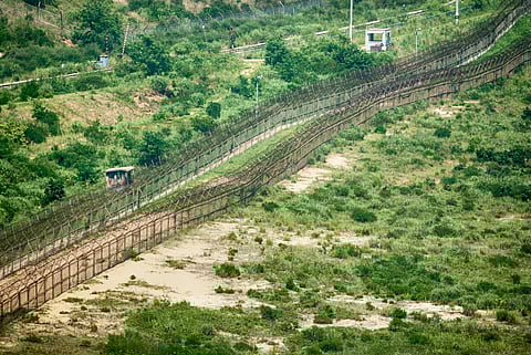 North Korea's guard posts and railways viewed from the South