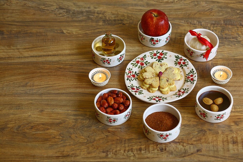 Haft Sin table that is traditionally displayed at Nowruz