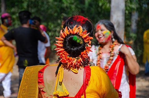 Women indulging in exuberant festivities with a touch of culture during Doljatra