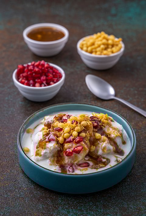 A serving classic Indian dahi vada