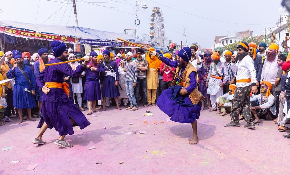 Nihangs performing martial arts during the celebration of Hola Mohalla at Anandpur Sahib