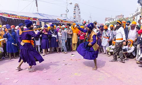 Nihangs performing martial arts during the celebration of Hola Mohalla at Anandpur Sahib