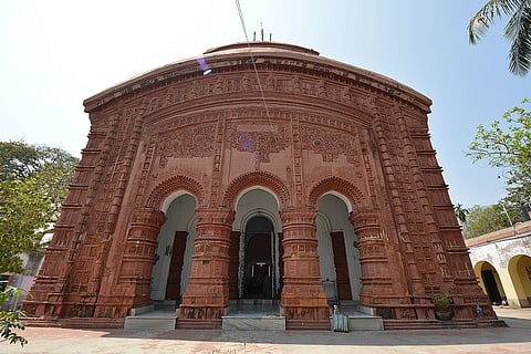 The Nandadulal Temple of Gurap is an aatchala temple decorated with intricate terracotta work