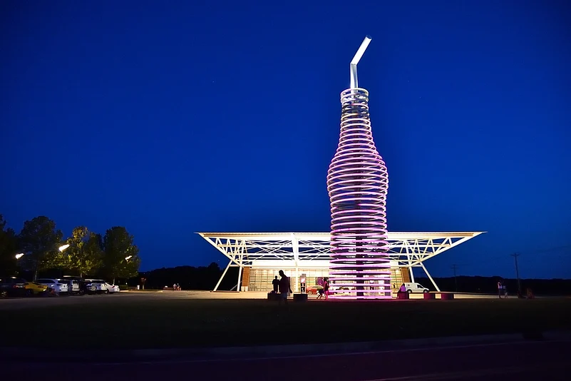 Drive down historic route 66 through Arcadia, Oklahoma, and you cant miss the neon, 66 foot tall soda bottle in front of Pops