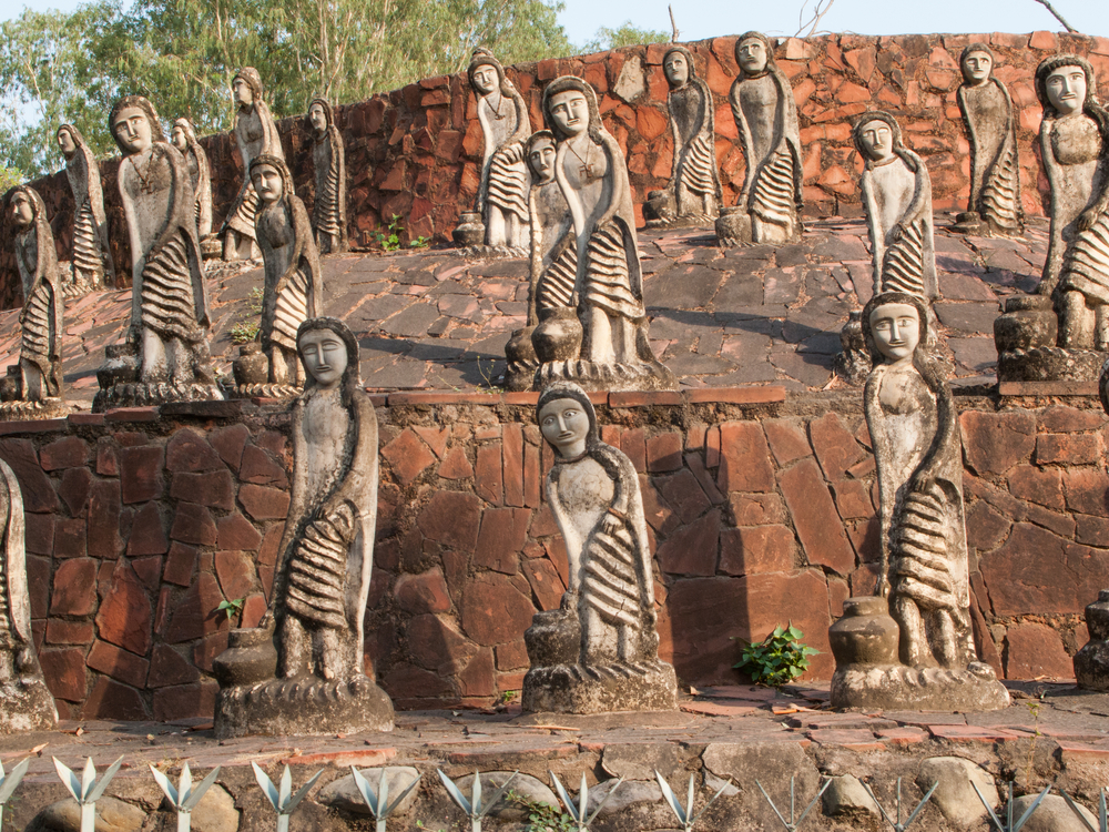 Sculptures from garbage and debris at the famous Rock Garden