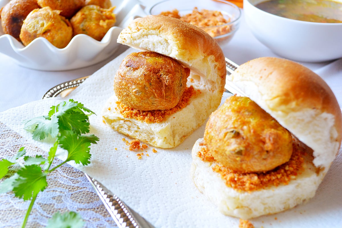 A plateful of Vada Pav, the chief snack of Western India