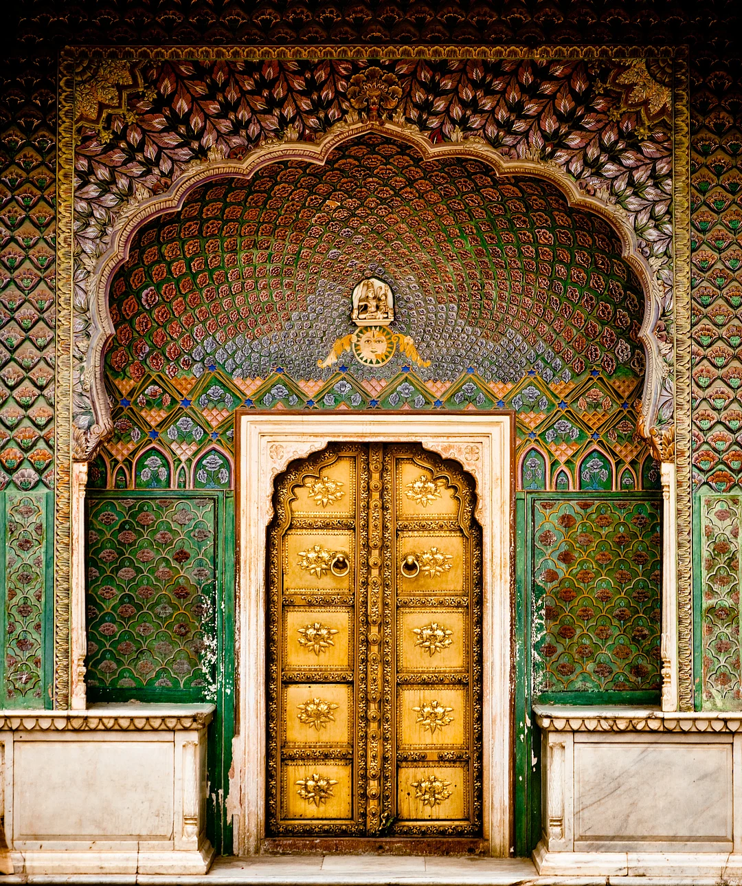 Rose gate door in pink city at City Palace of Jaipur