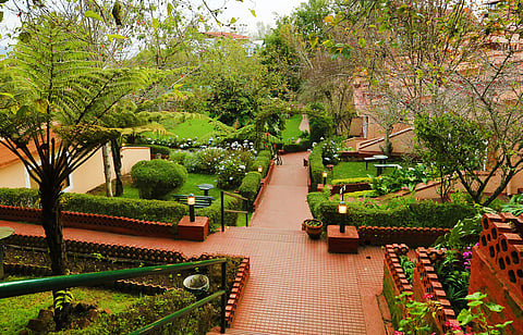 The garden walkway at the Kodai Resort Hotel
