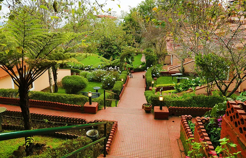 The garden walkway at the Kodai Resort Hotel