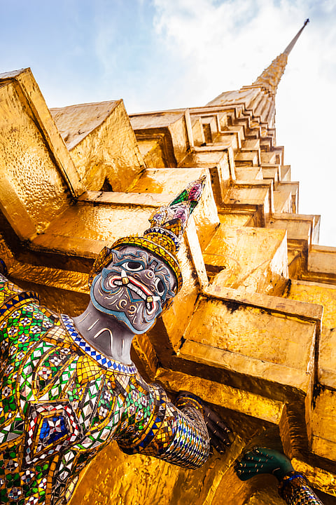 Details of Wat Phra Kaew, Temple of the Emerald Buddha, Bangkok, Thailand