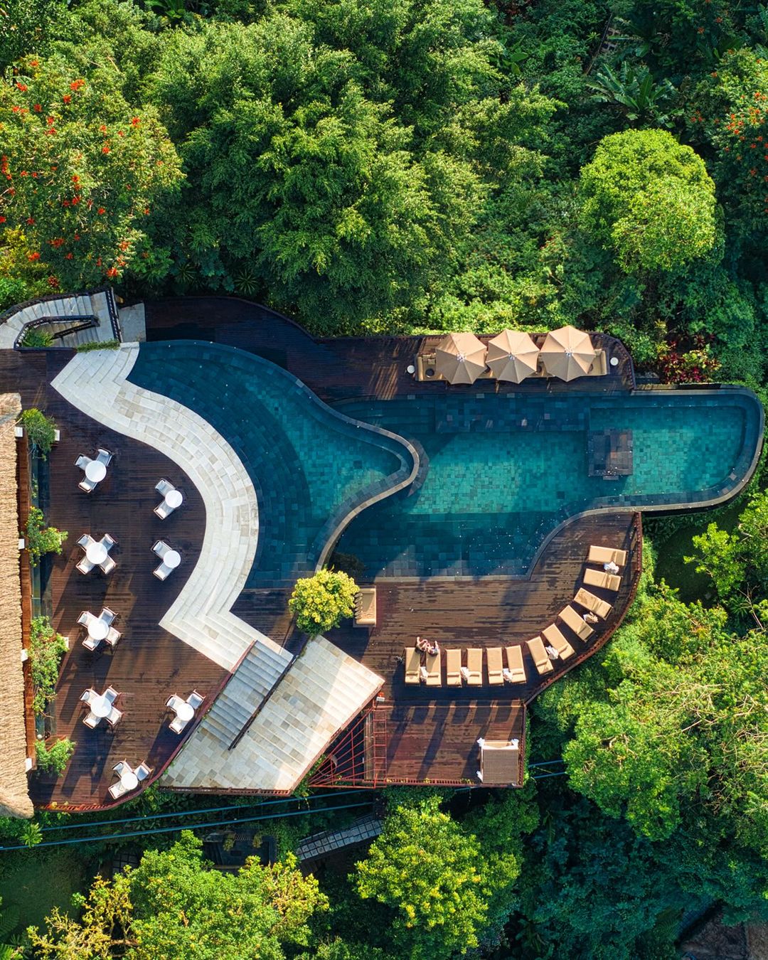View of the stunning pool at Hanging Gardens Ubud