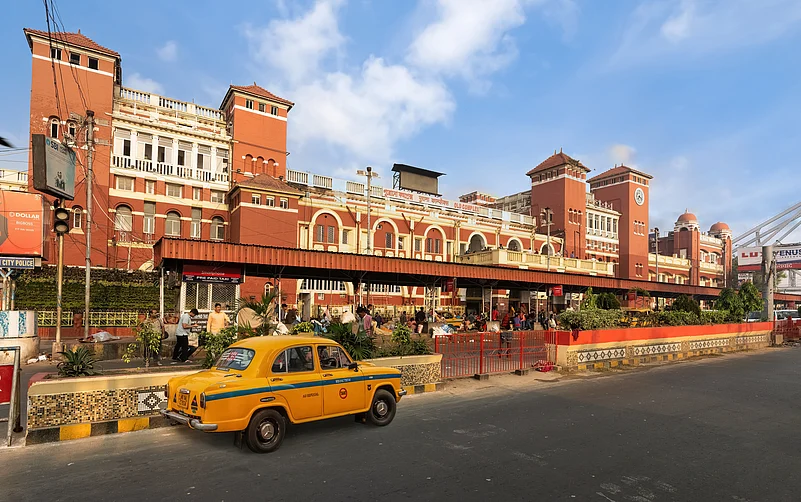 The Howrah Railway Station, built in 1852, is one of Indias oldest and busiest transportation hubs.