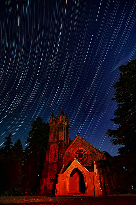 Star trails over Methodist Church, Nainital