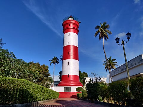 The striking lighthouse on Alappuzha beach
