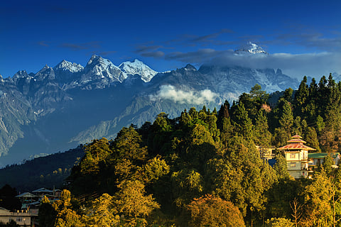 View of the Himalayan mountains from Ravangla in Sikkim