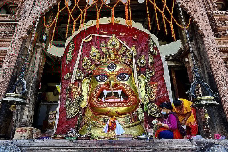 The Sweta Kalabhairava temple in Kathmandu, Nepal where the author travelled as part of his research for the book