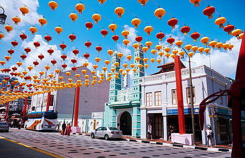 The colourful Masjid Jamae is in Chinatown