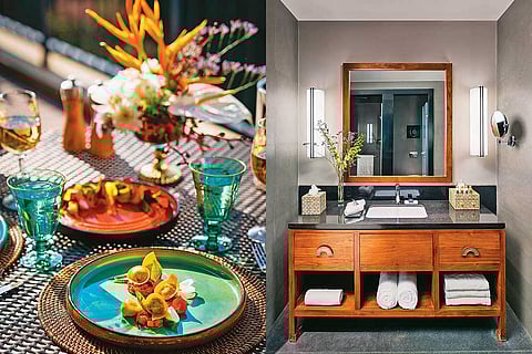 The resort's design focuses on serenity, while the menus follow a farm-to-table approach