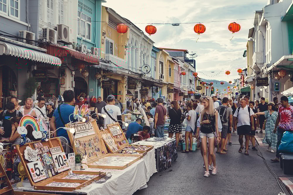 Street market on Thalang Road in Phuket Old Town.