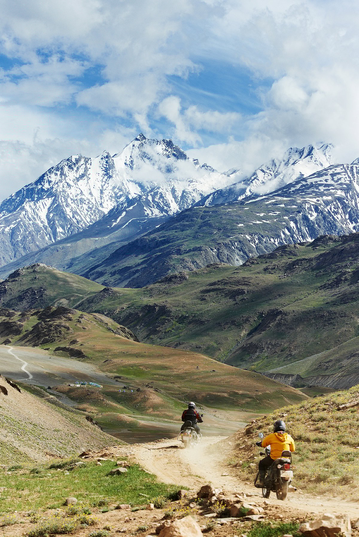 Shutterstock : Two motorbike tourist traveller hiker in india Himalayas mountains