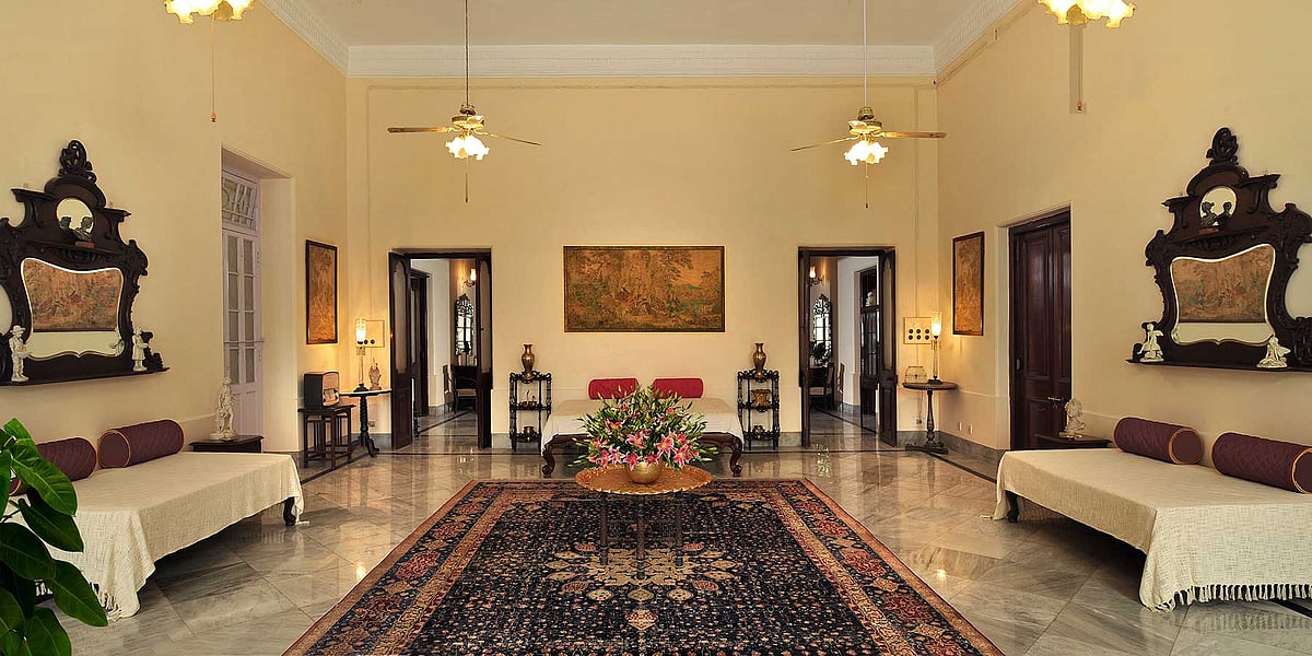 Sheikhpura Kothi features vintage furniture with intricate wood carvings