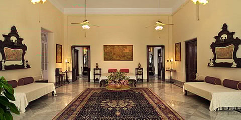 Sheikhpura Kothi features vintage furniture with intricate wood carvings