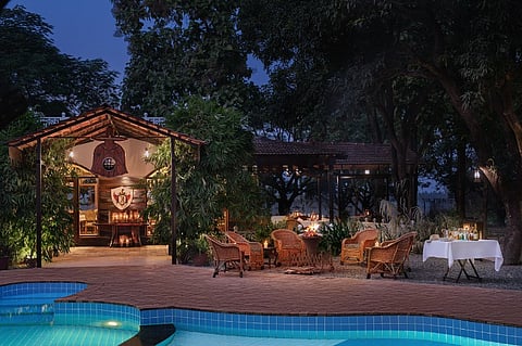 A stunning pool beside the restaurant at Jaagir Manor