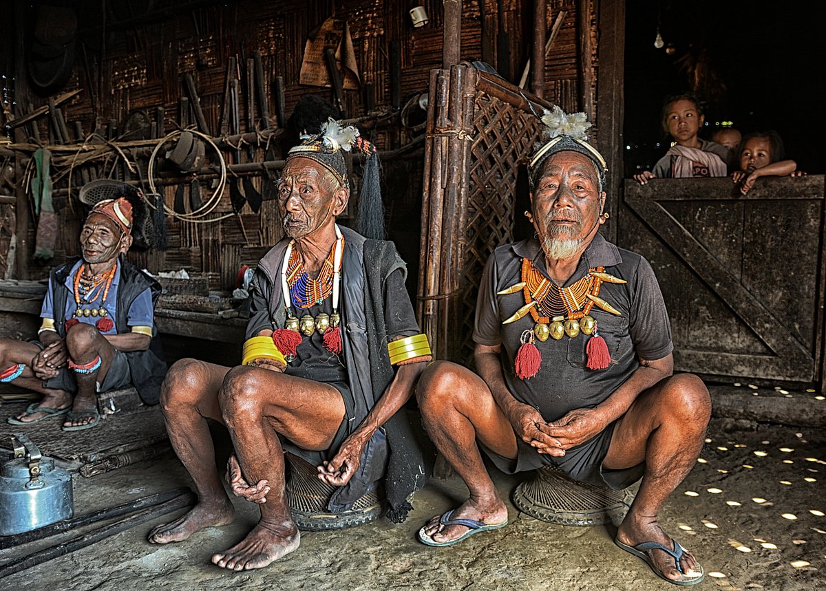 Members of the Konyak tribe, one of the last Naga groups to embrace Christianity