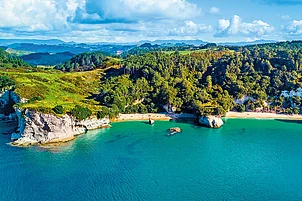 Shutterstock : An aerial view of a beach in Coromandel, New Zealand