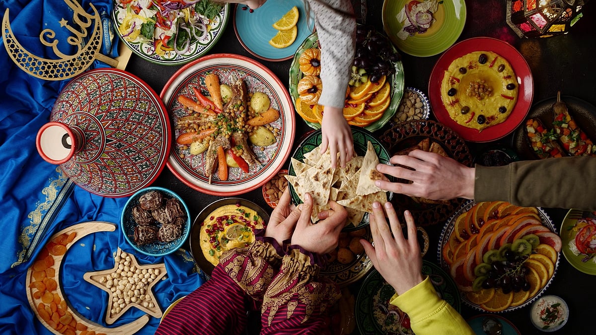 A Moroccon family enjoys a feast on the ocassion of Eid