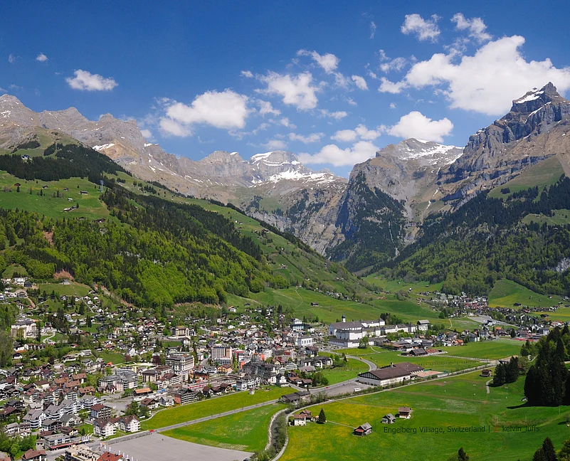Engelberg village as seen from a trail