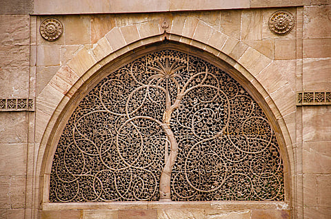 Incredible details on the outer wall of the Sidi Sayeed Mosque
