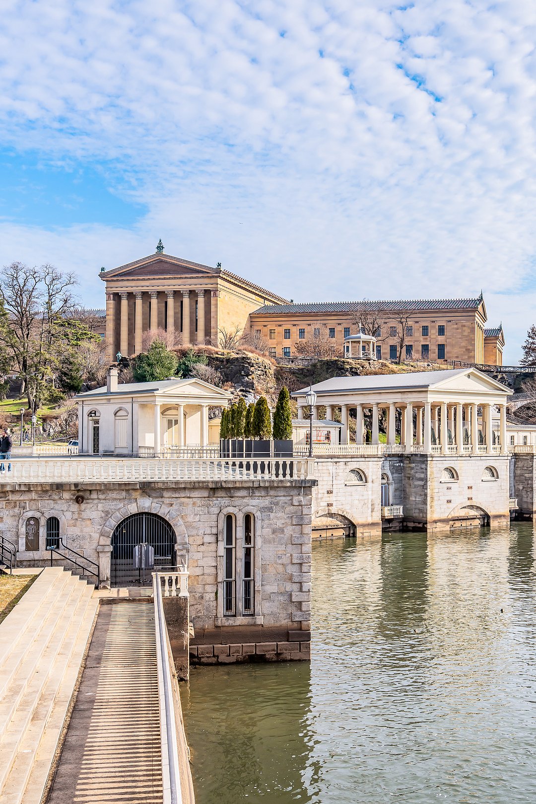 Beautiful view from Fairmount Water Works Garden, Philadelphia Art Museum