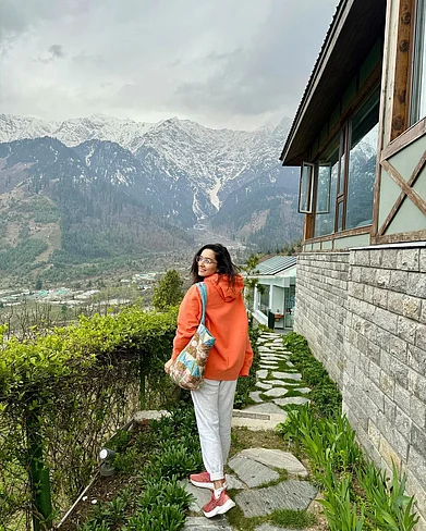 shraddhakapoor/instagram : Shraddha Kapoor taking a stroll in the lush landscape of the hills with snow-capped mountains in the background