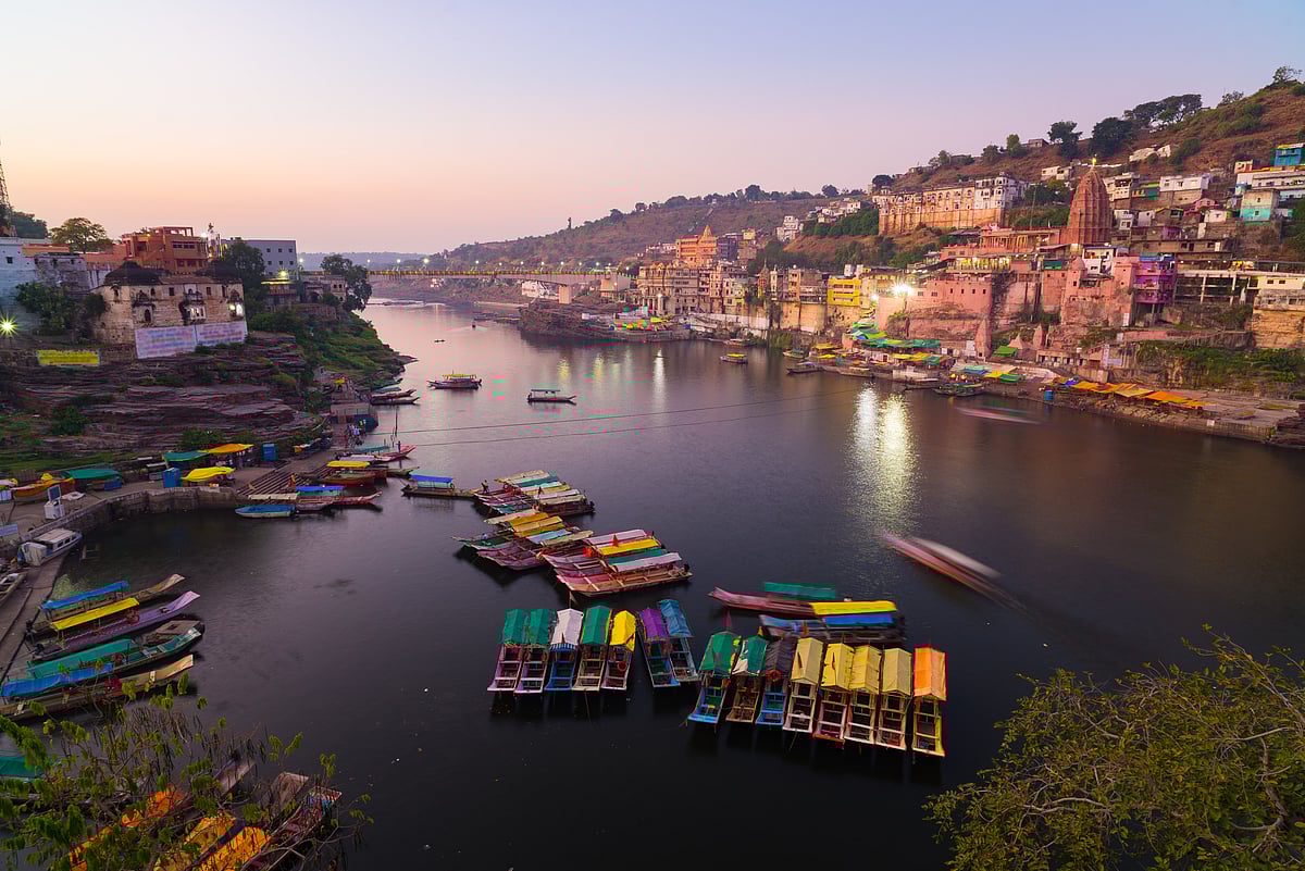 The Omkareshwar Mahadev Temple (right) in Madhya Pradesh