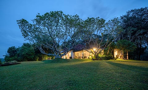 The estate lit up at night