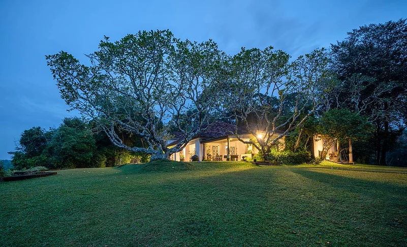 The estate lit up at night