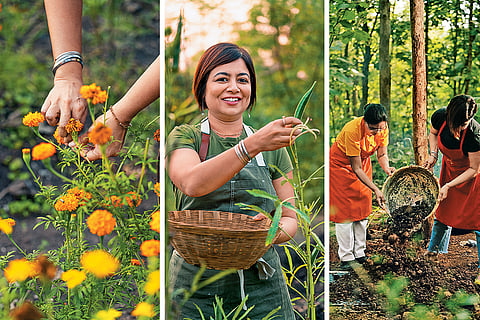 At Palaash, Chef Amninder Sandhu's (centre) all-women team cooks with local ingredients in an open kitchen
