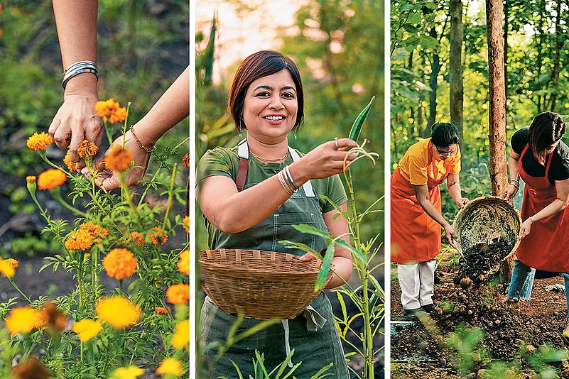 At Palaash, Chef Amninder Sandhus (centre) all-women team cooks with local ingredients in an open kitchen