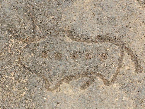 An animal figure on the petroglyph at Usgalimal