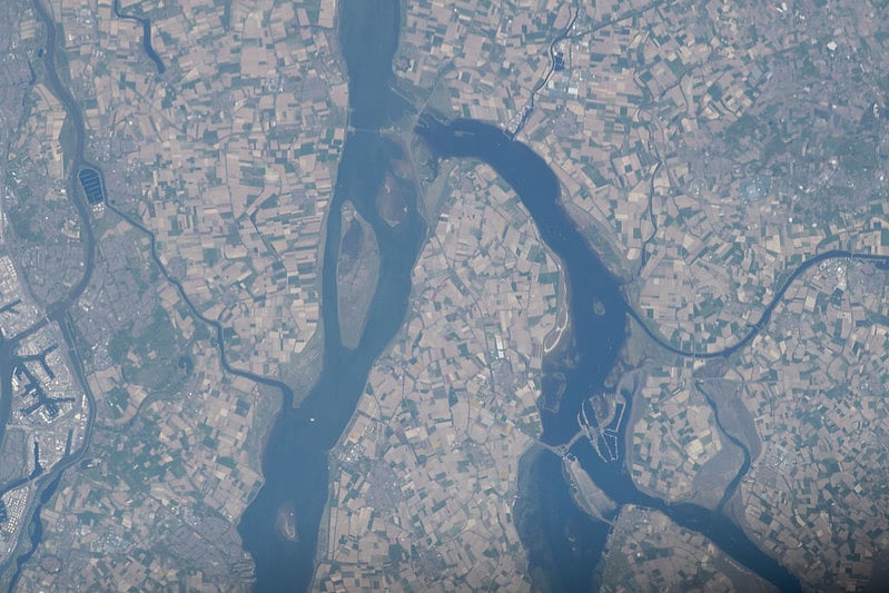 The Rhine–Meuse–Scheldt delta in the Netherlands, is pictured from the International Space Station 