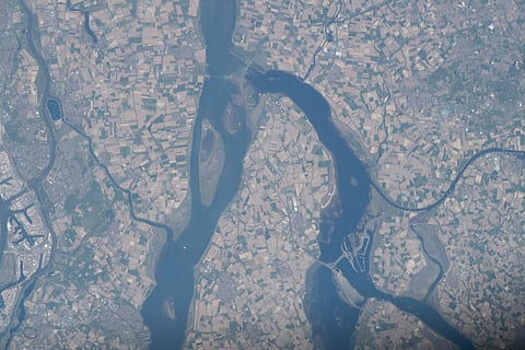 The Rhine–Meuse–Scheldt delta in the Netherlands, is pictured from the International Space Station 