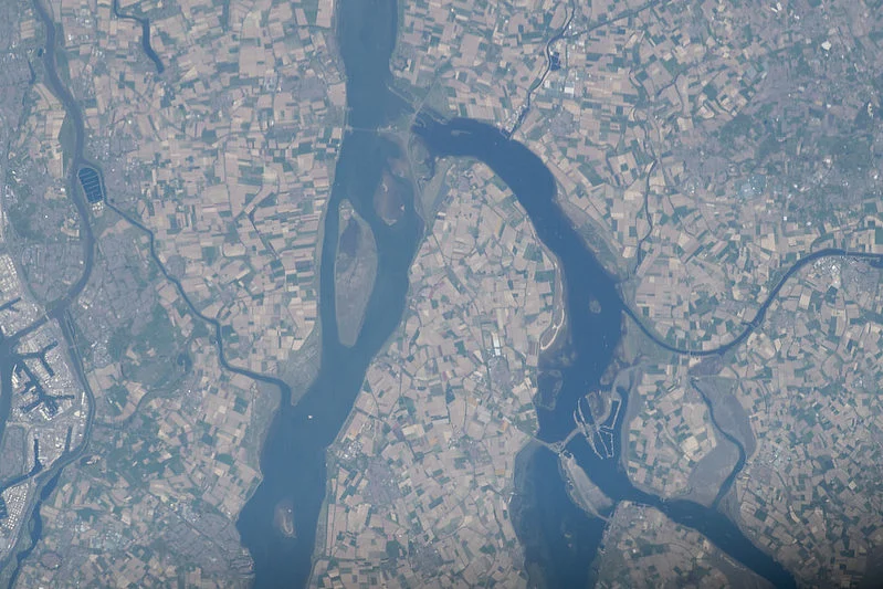 The Rhine–Meuse–Scheldt delta in the Netherlands, is pictured from the International Space Station