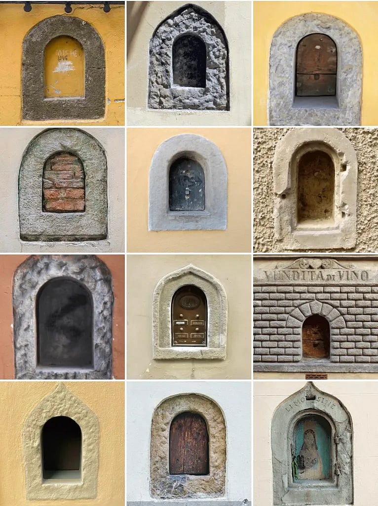 A collage of existing wine windows in Florence