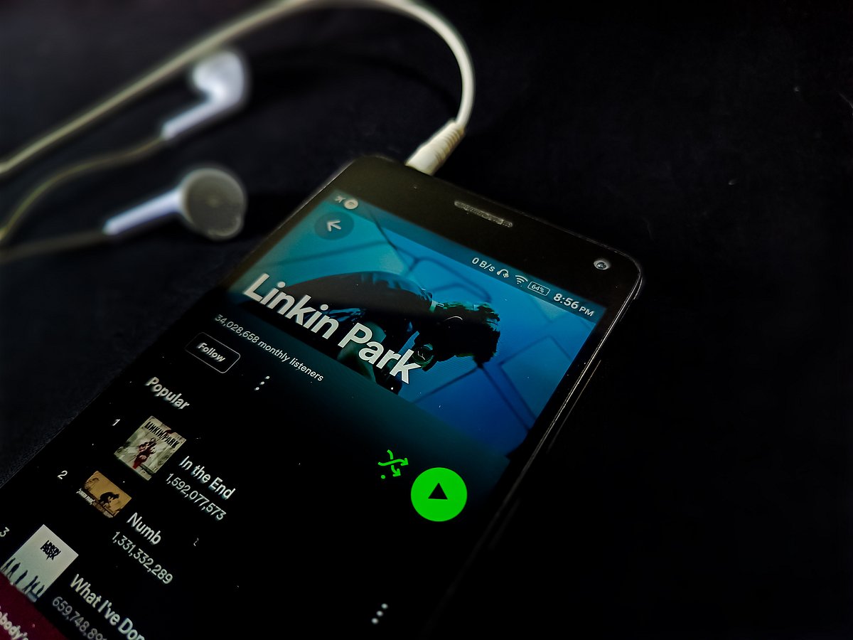Linkin Park page artist seen on Spotify app on a smartphone
