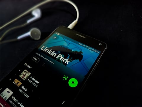 Linkin Park page artist seen on Spotify app on a smartphone