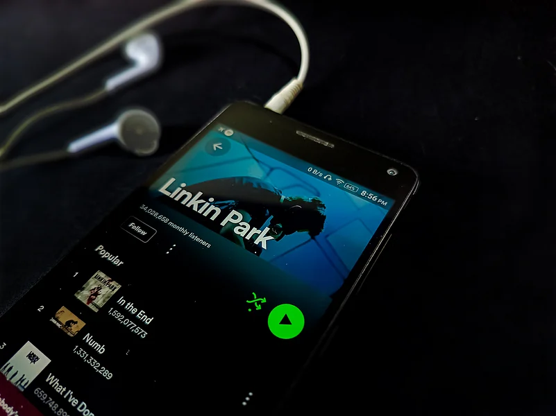 Linkin Park page artist seen on Spotify app on a smartphone