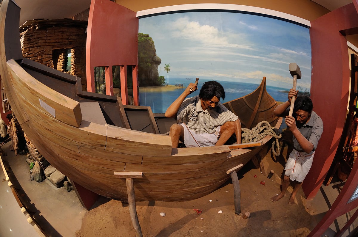 A making of boat scene represented in the museum