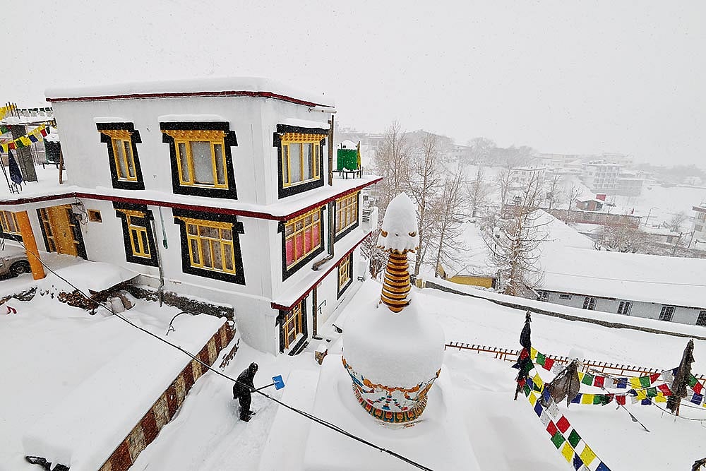 View of snow-carpeted Kaza from the roof of Fa-Ma Home Stay