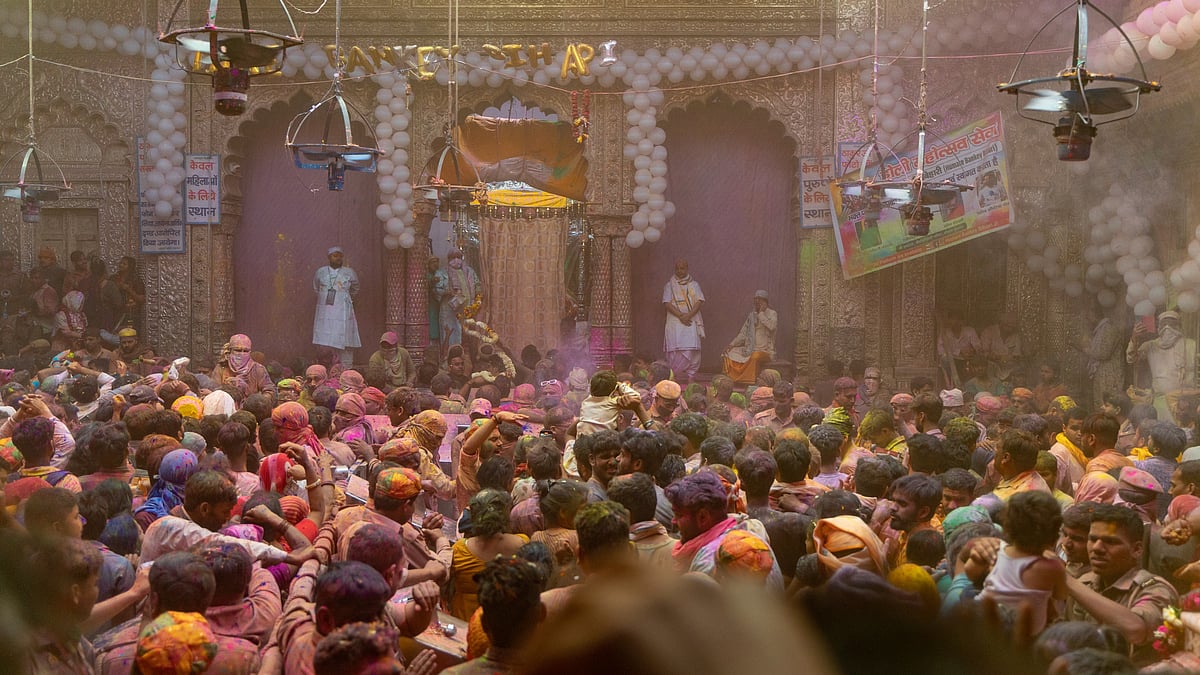 Holi celebrations at the Banke Bihari Mandir in Vrindavan